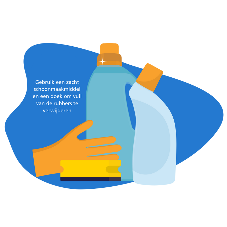 Rubbers reinigen met mild schoonmaakmiddel